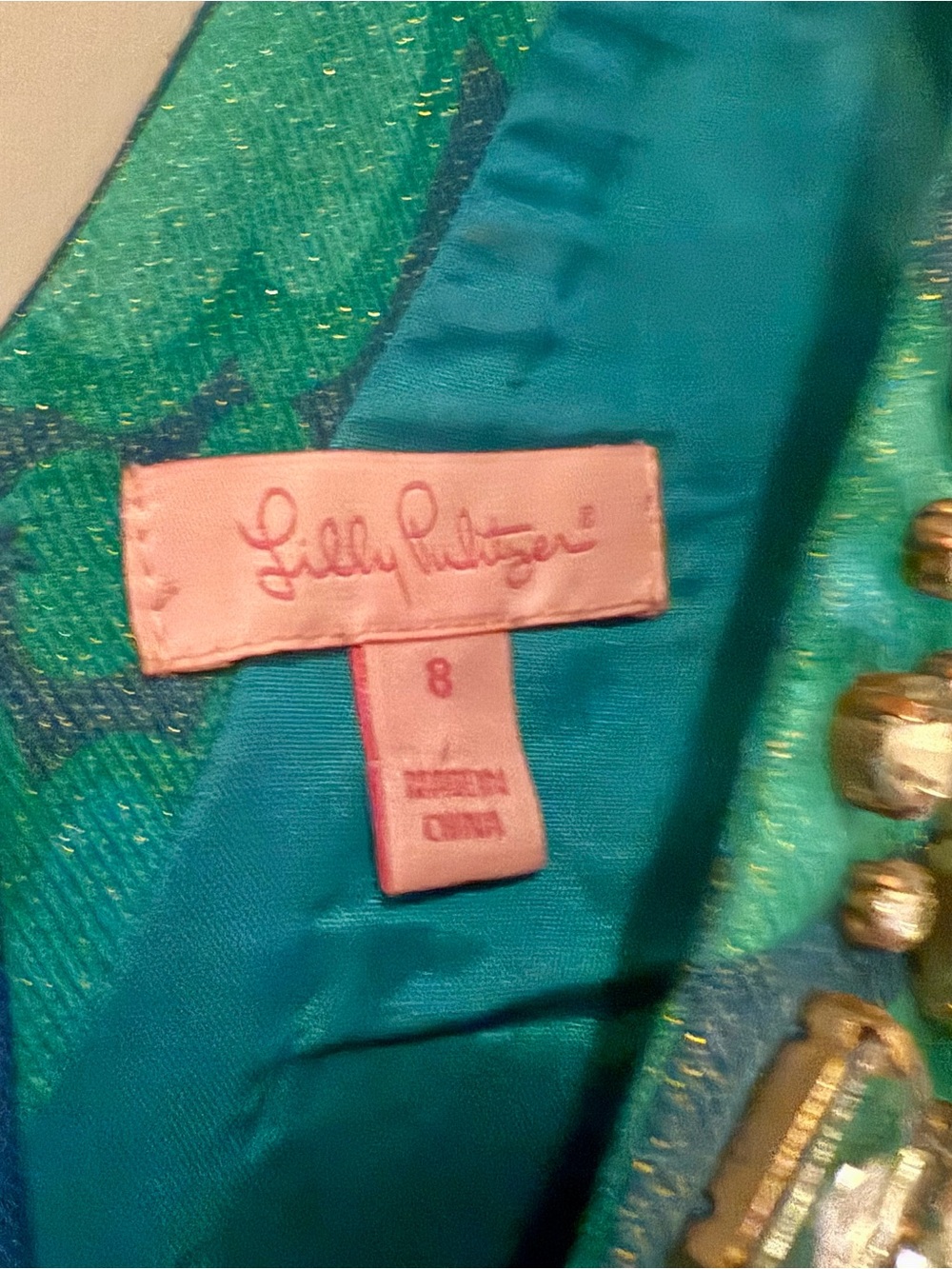 RARE Lilly Pulitzer Turquoise/Teal Dress with Rhinestones - Picture 4 of 4